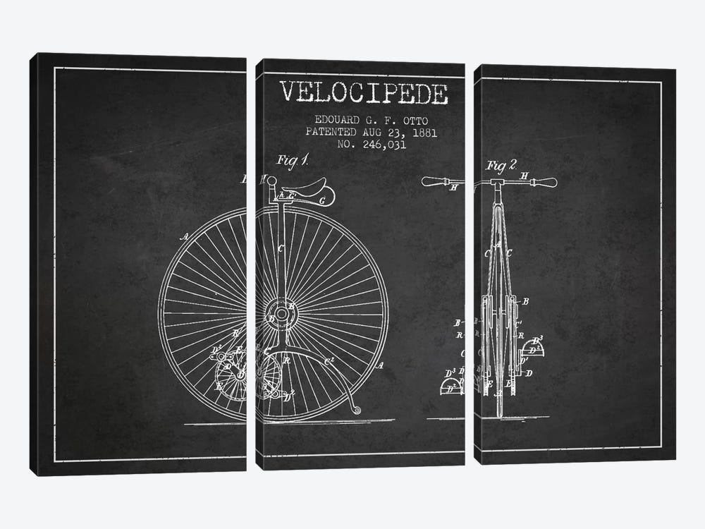 Otto Velocipede Charcoal Patent Blueprint by Aged Pixel 3-piece Canvas Art