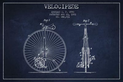 Otto Velocipede Navy Blue Patent Blueprint by Aged Pixel canvas print