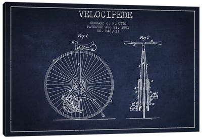 Otto Velocipede Navy Blue Patent Blueprint Canvas Art Print - Sports Blueprints