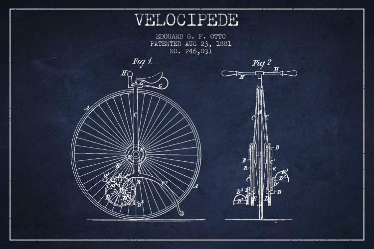 Otto Velocipede Navy Blue Patent Blueprint by Aged Pixel wall art