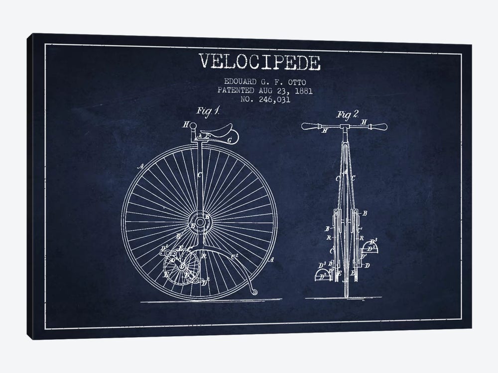 Otto Velocipede Navy Blue Patent Blueprint by Aged Pixel 1-piece Canvas Wall Art