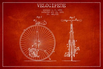 Otto Velocipede Red Patent Blueprint by Aged Pixel canvas print