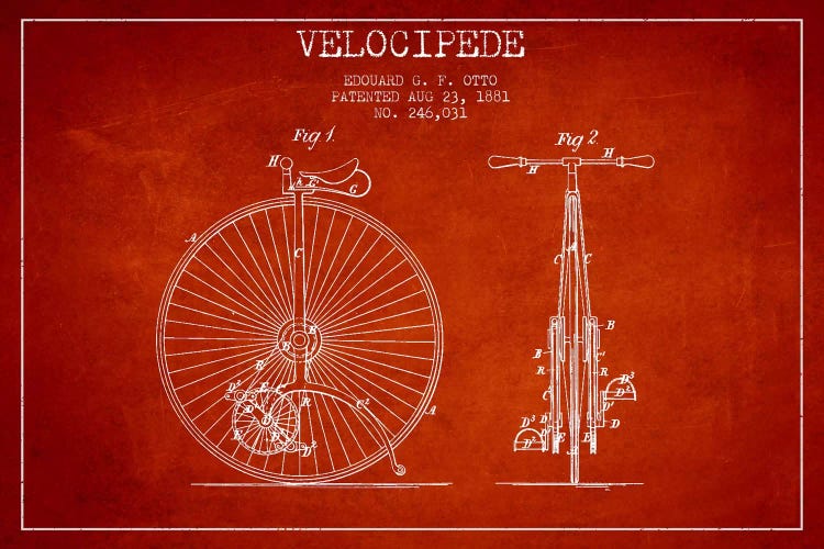 Otto Velocipede Red Patent Blueprint