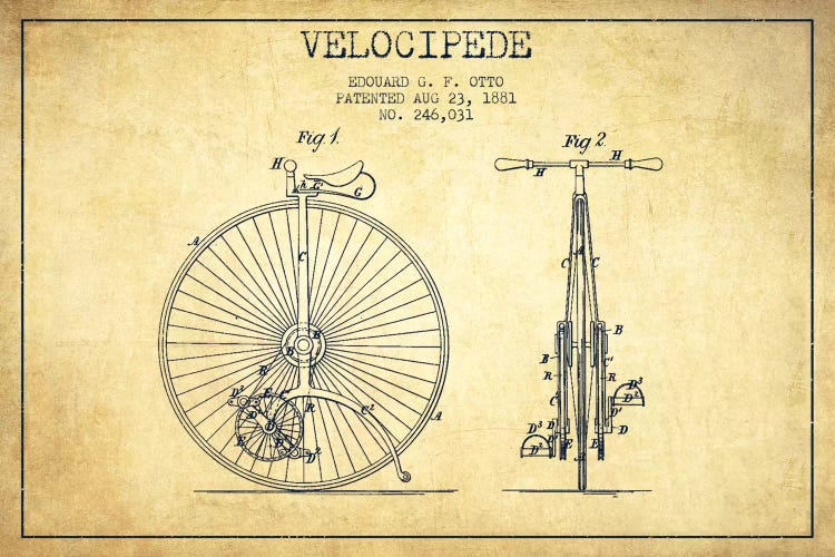 Otto Velocipede Vintage Patent Blueprint