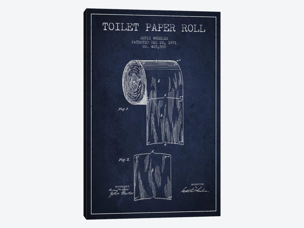 Toilet Paper Navy Blue Patent Blueprint by Aged Pixel 1-piece Canvas Artwork