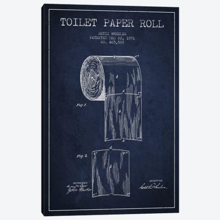 Toilet Paper Navy Blue Patent Blueprint Canvas Print #ADP255} by Aged Pixel Art Print