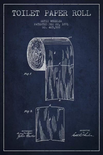 Large Art for Bathroom - Canvas Prints: Toilet Paper Navy Blue Patent Blueprint by Aged Pixel