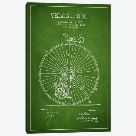 Otto Bike Green Patent Blueprint Canvas Print #ADP2560} by Aged Pixel Art Print