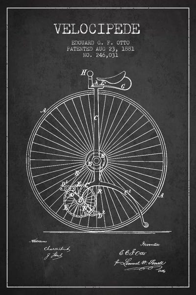 Otto Velocipede Charcoal Patent Blueprint by Aged Pixel canvas print