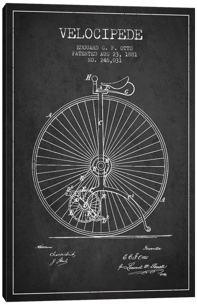 Otto Velocipede Charcoal Patent Blueprint Canvas Art Print - Sports Blueprints
