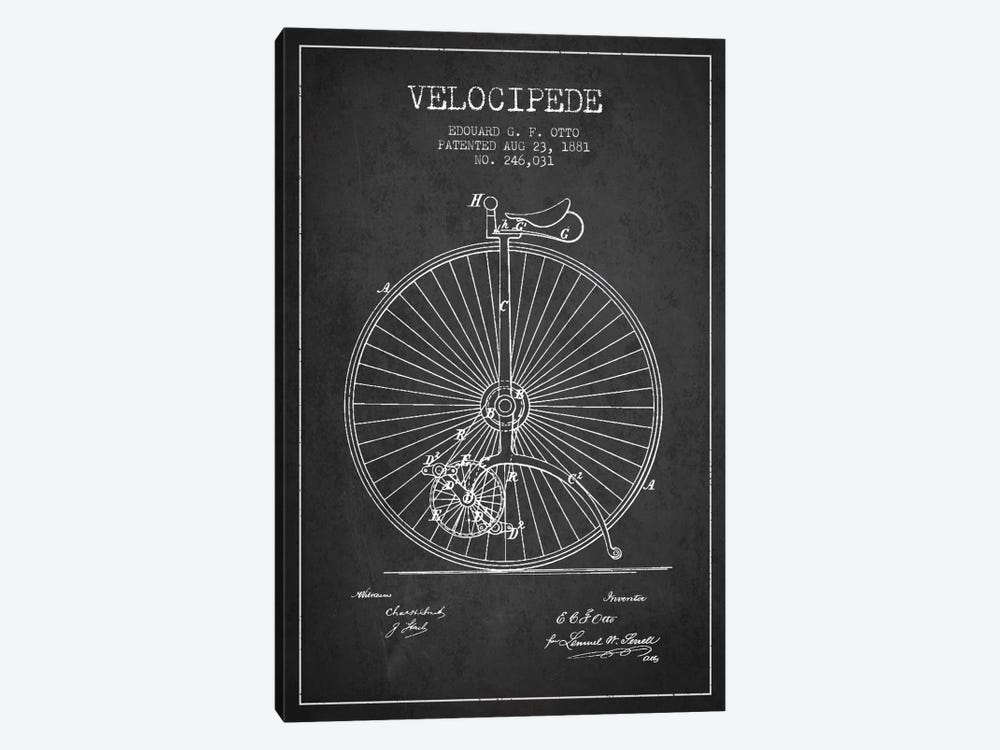 Otto Velocipede Charcoal Patent Blueprint by Aged Pixel 1-piece Canvas Art Print