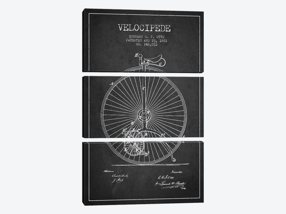 Otto Velocipede Charcoal Patent Blueprint by Aged Pixel 3-piece Canvas Art Print
