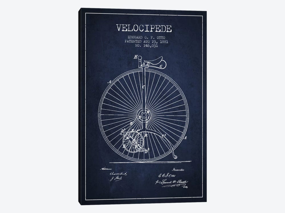 Otto Velocipede Navy Blue Patent Blueprint by Aged Pixel 1-piece Canvas Artwork