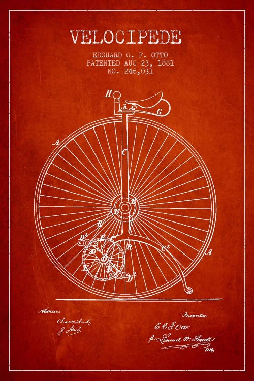 Otto Velocipede Red Patent Blueprint