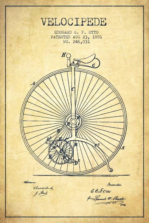 Otto Velocipede Vintage Patent Blueprint