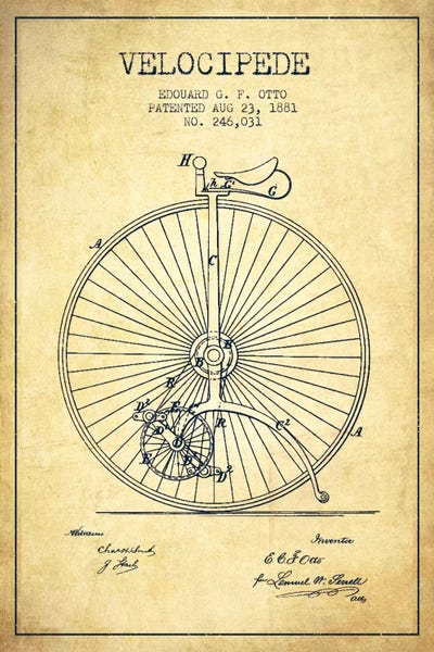 Sports Blueprints: Otto Velocipede Vintage Patent Blueprint by Aged Pixel