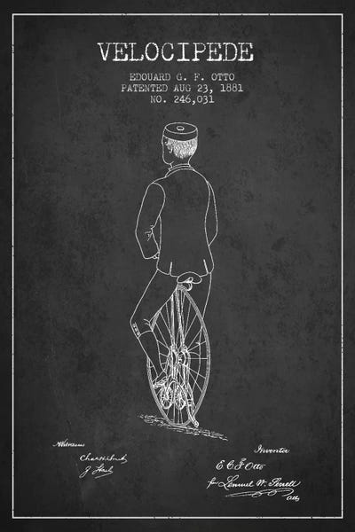 Otto Bike Riding Charcoal Patent Blueprint by Aged Pixel canvas print
