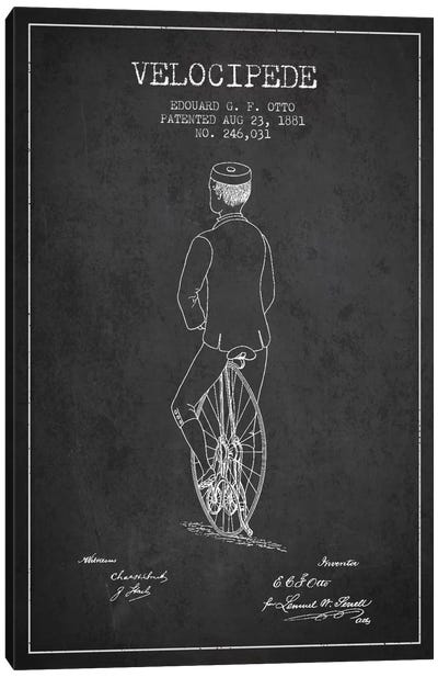 Otto Bike Riding Charcoal Patent Blueprint Canvas Art Print - Bicycle Art