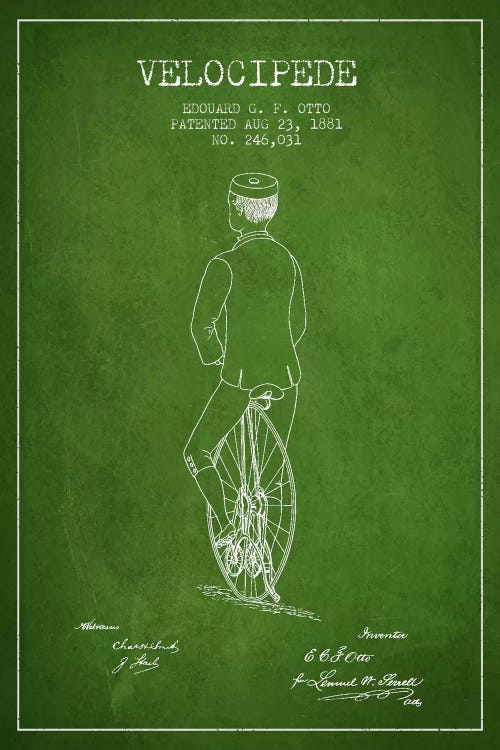 Otto Bike Riding Green Patent Blueprint by Aged Pixel wall art