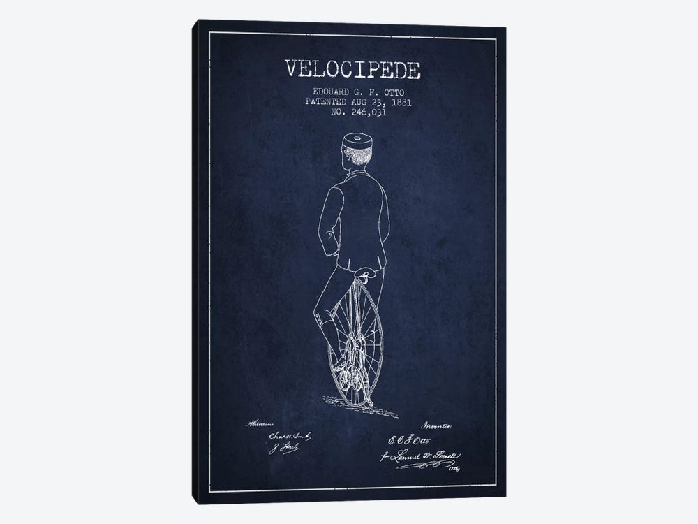 Otto Bike Navy Blue Patent Blueprint by Aged Pixel 1-piece Art Print