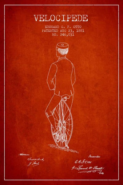 Otto Bike Riding Red Patent Blueprint by Aged Pixel canvas print
