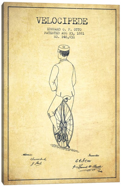 Otto Bike Riding Vintage Patent Blueprint Canvas Art Print - Bicycle Art
