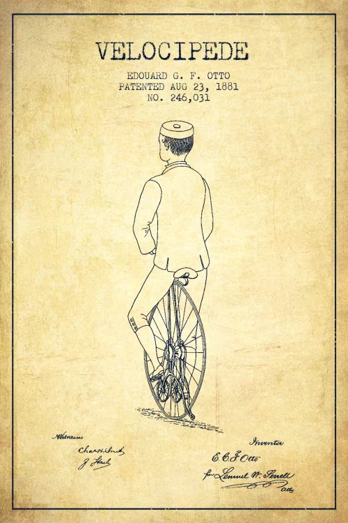 Otto Bike Riding Vintage Patent Blueprint by Aged Pixel wall art