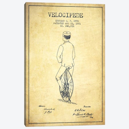 Otto Bike Riding Vintage Patent Blueprint Canvas Print #ADP2569} by Aged Pixel Art Print