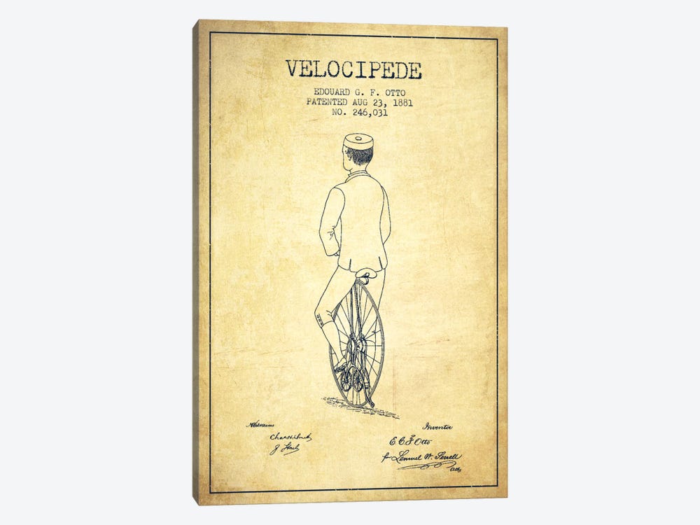 Otto Bike Riding Vintage Patent Blueprint by Aged Pixel 1-piece Canvas Art Print