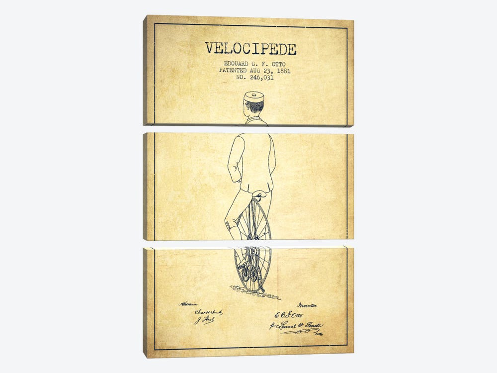Otto Bike Riding Vintage Patent Blueprint by Aged Pixel 3-piece Canvas Art Print