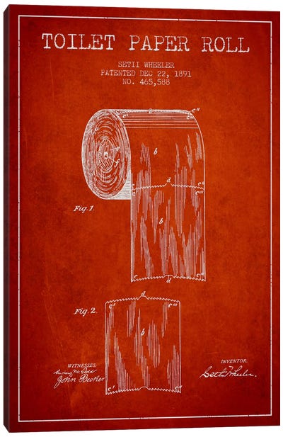 Toilet Paper Red Patent Blueprint Canvas Art Print - Household Goods Blueprints