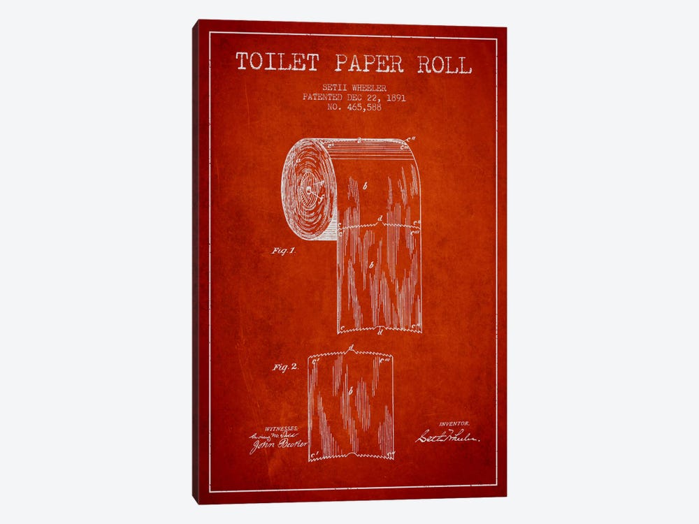 Toilet Paper Red Patent Blueprint by Aged Pixel 1-piece Canvas Print