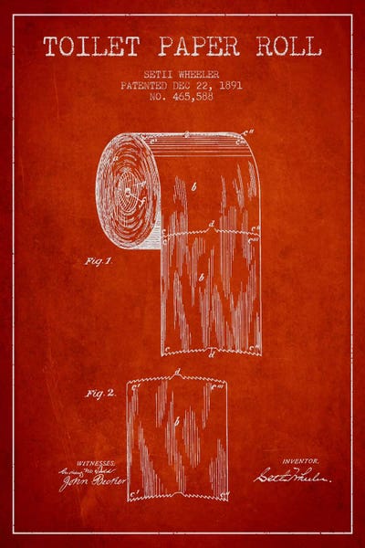 Household Goods Blueprints: Toilet Paper Red Patent Blueprint by Aged Pixel