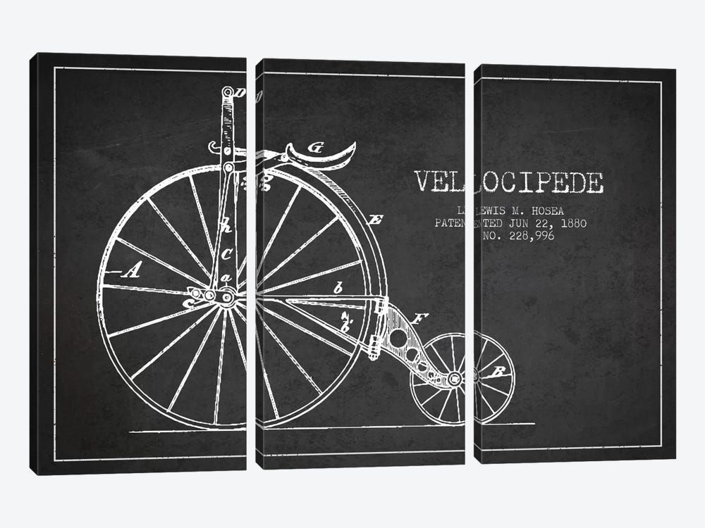 Hosea Velocipede Charcoal Patent Blueprint by Aged Pixel 3-piece Art Print