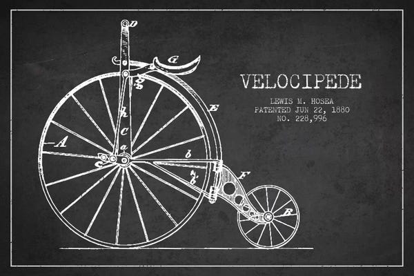 Aged Pixel: Hosea Velocipede Charcoal Patent Blueprint by Aged Pixel