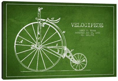 Hosea Velocipede Green Patent Blueprint Canvas Art Print - Bicycle Art
