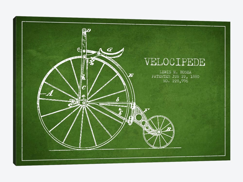 Hosea Velocipede Green Patent Blueprint by Aged Pixel 1-piece Canvas Art