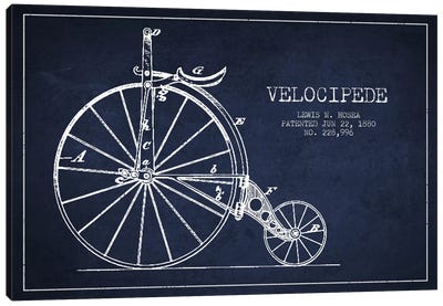 Hosea Velocipede Navy Blue Patent Blueprint Canvas Art Print - Sports Blueprints