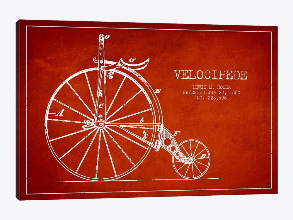 Hosea Velocipede Red Patent Blueprint by Aged Pixel 1-piece Canvas Wall Art