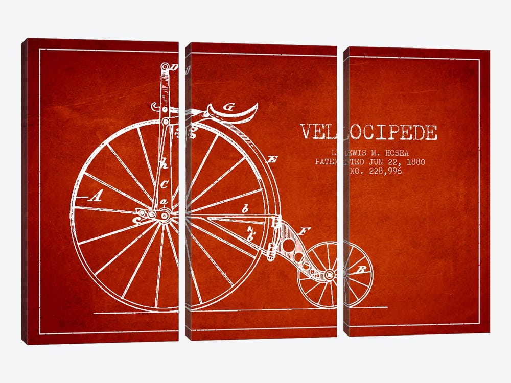 Hosea Velocipede Red Patent Blueprint by Aged Pixel 3-piece Canvas Art