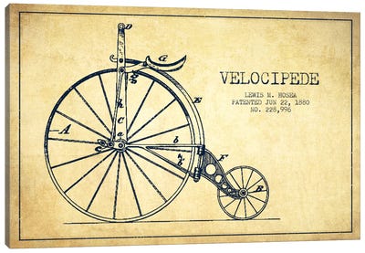 Hosea Velocipede Vintage Patent Blueprint Canvas Art Print - Aged Pixel: Sports