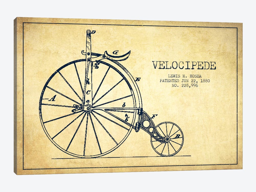 Hosea Velocipede Vintage Patent Blueprint by Aged Pixel 1-piece Canvas Print