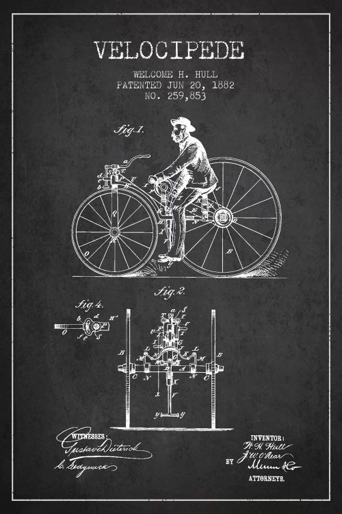 Hull Velocipede Charcoal Patent Blueprint