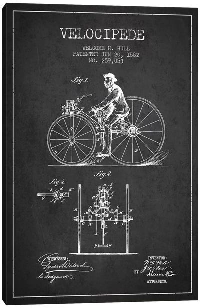 Hull Velocipede Charcoal Patent Blueprint Canvas Art Print - Bicycle Art