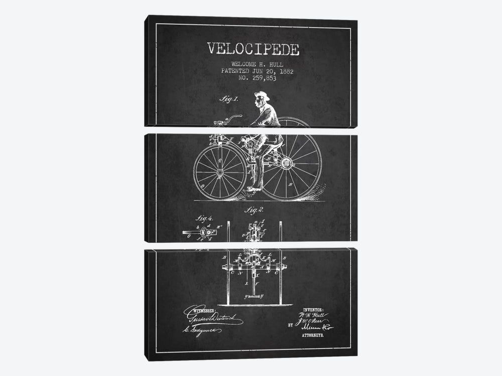 Hull Velocipede Charcoal Patent Blueprint by Aged Pixel 3-piece Canvas Wall Art