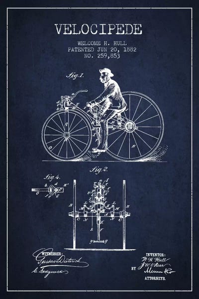 Hull Velocipede Navy Blue Patent Blueprint by Aged Pixel canvas print