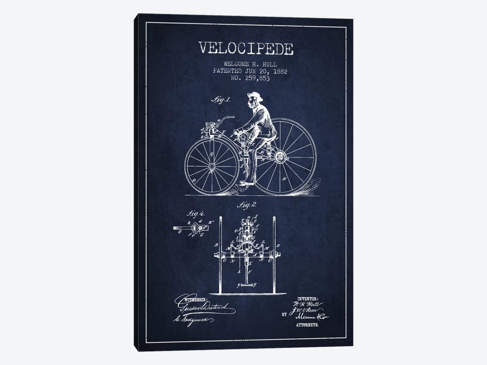 Hull Velocipede Navy Blue Patent Blueprint by Aged Pixel 1-piece Canvas Wall Art