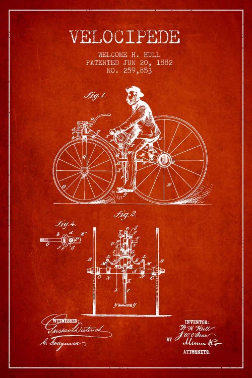 Hull Velocipede Red Patent Blueprint