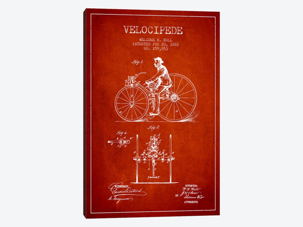 Hull Velocipede Red Patent Blueprint by Aged Pixel 1-piece Canvas Art Print