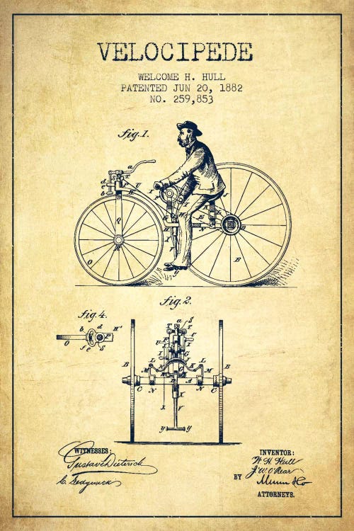 Hull Velocipede Vintage Patent Blueprint